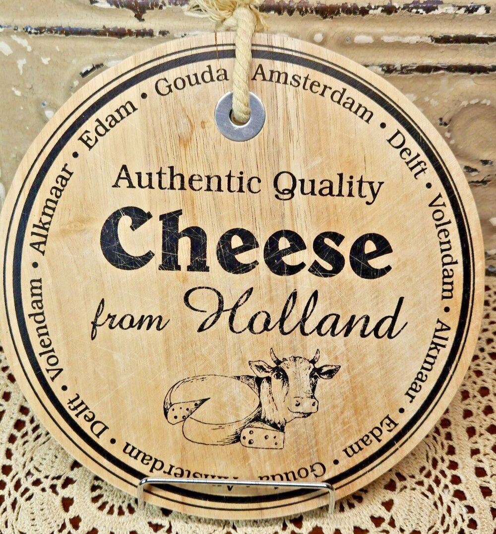 Authentic Quality Cheese from Holland Wood Cutting Board Delftware Holland 9"